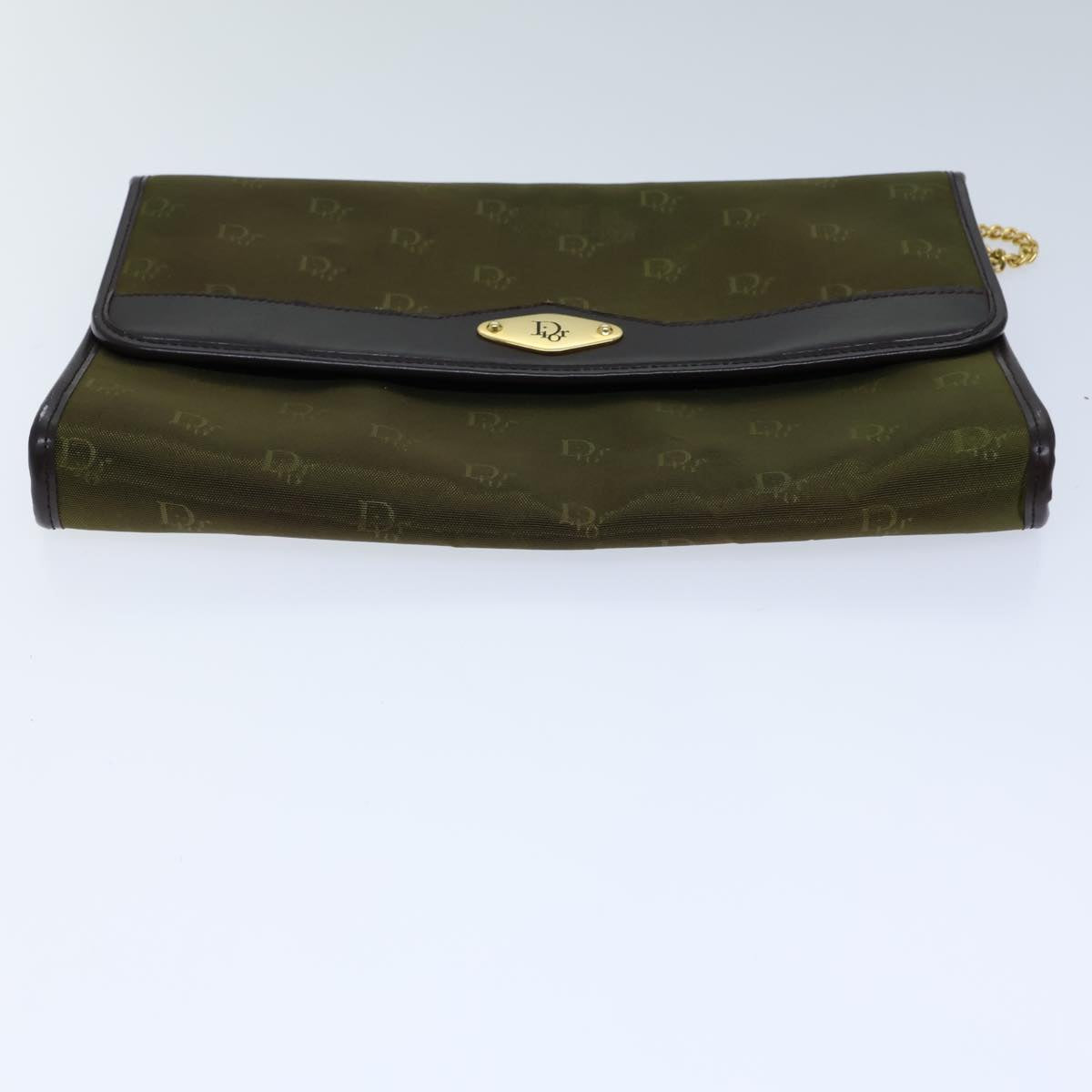 Christian Dior Chain Shoulder Bag Nylon Green Auth ac2954