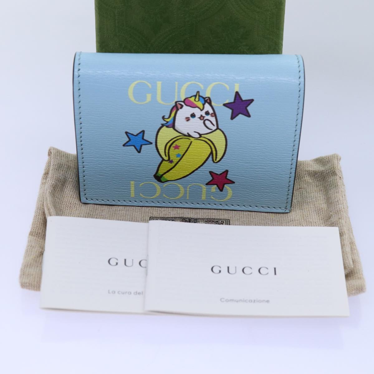 GUCCI Bananya Wallet Leather Blue 701009 Auth ac2961A