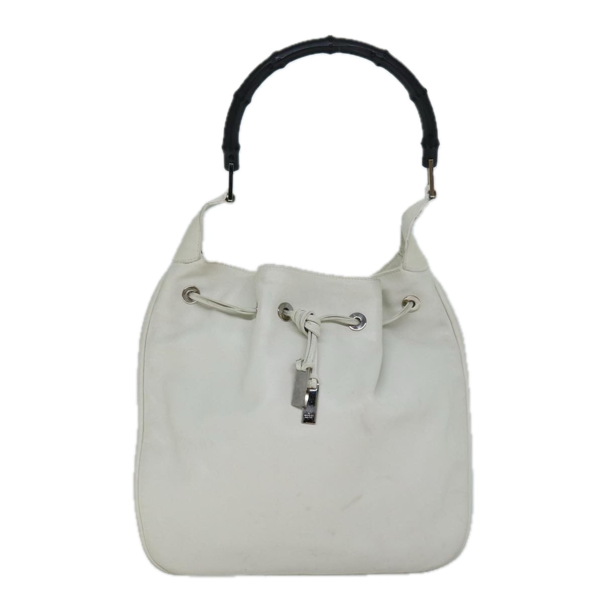 GUCCI Bamboo Shoulder Bag Leather White 001 4033 002058 Auth ac2963