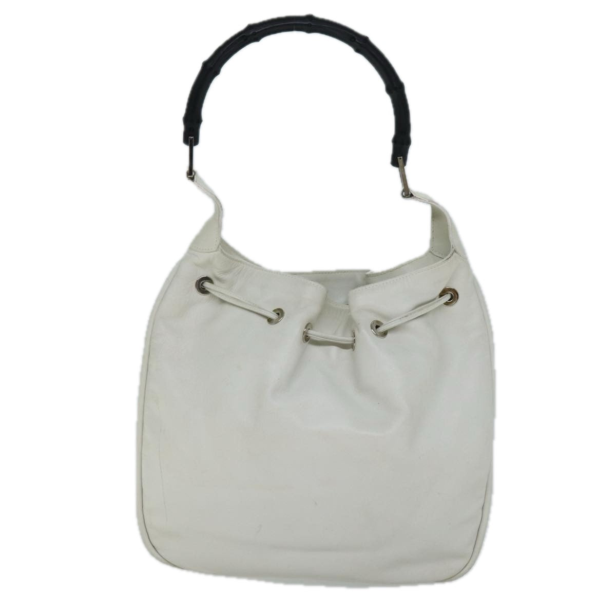 GUCCI Bamboo Shoulder Bag Leather White 001 4033 002058 Auth ac2963