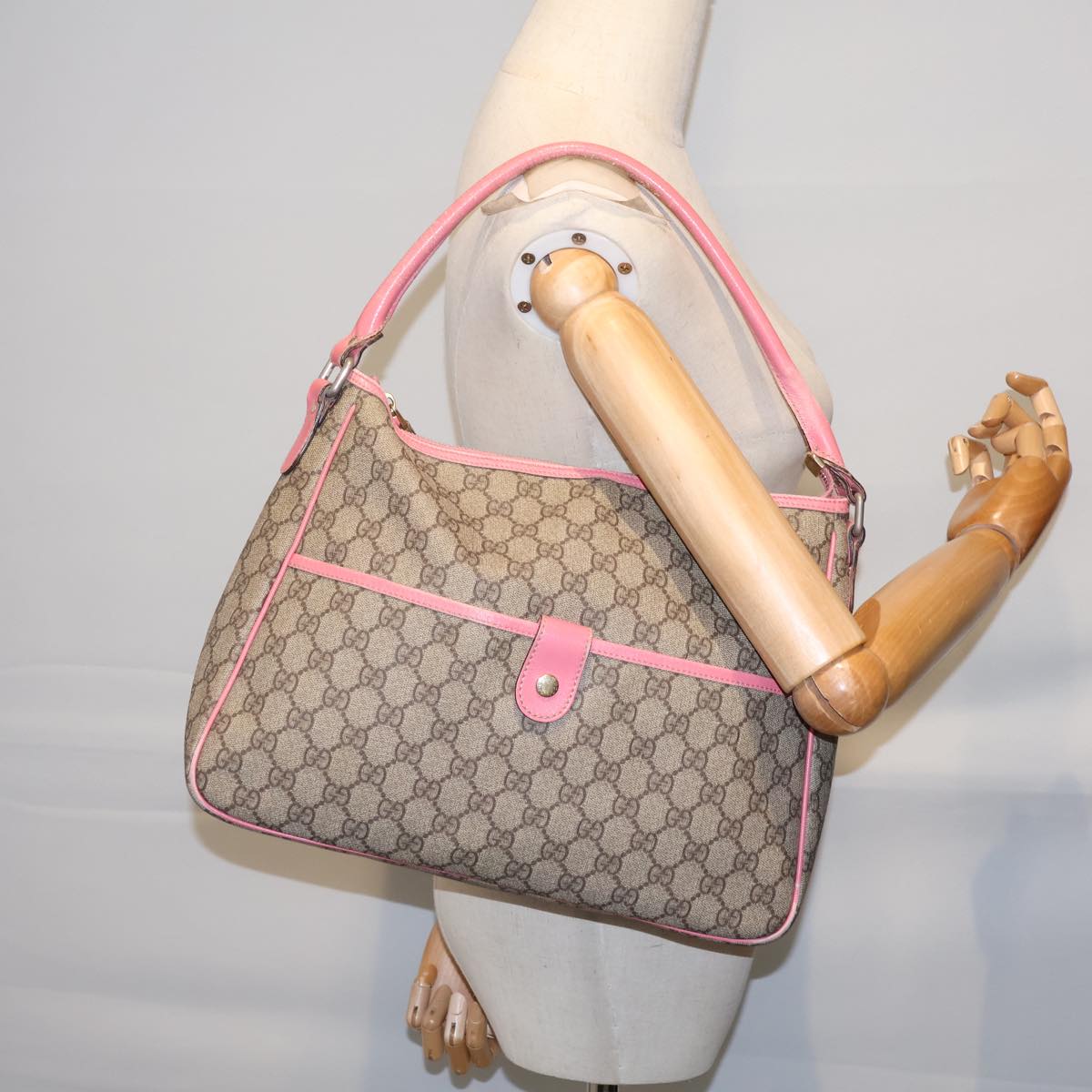 GUCCI GG Supreme Shoulder Bag PVC Beige 189898 Auth ac2964