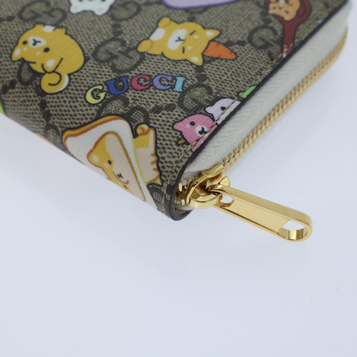 GUCCI GG Supreme Animal Long Wallet PVC Beige 736772 Auth ac2977A