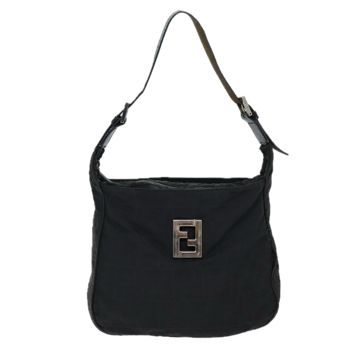 FENDI Zucca Canvas Shoulder Bag Nylon Black Auth ac2989