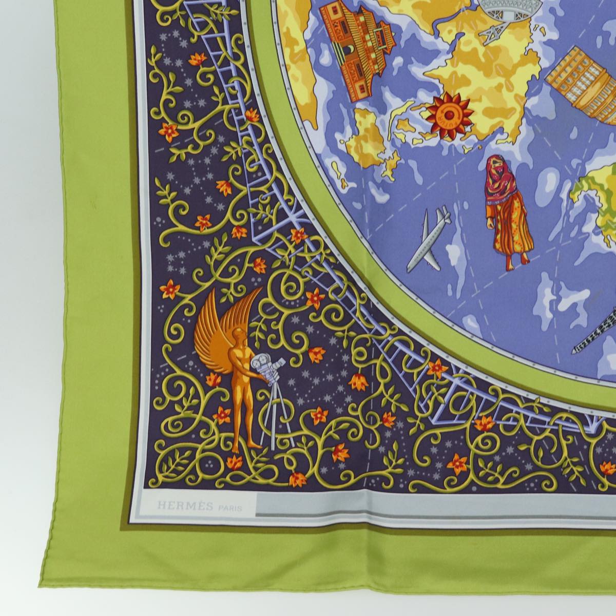 HERMES Carre 90 Scarf ""www.hermes.com"" Silk Green Auth ac3032