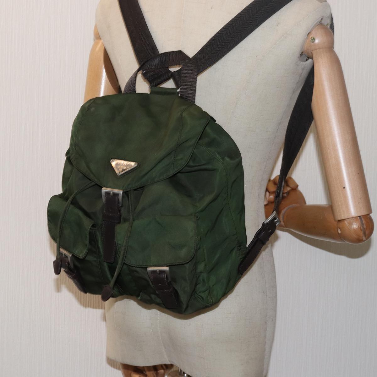 PRADA Backpack Nylon Khaki Auth ac3054