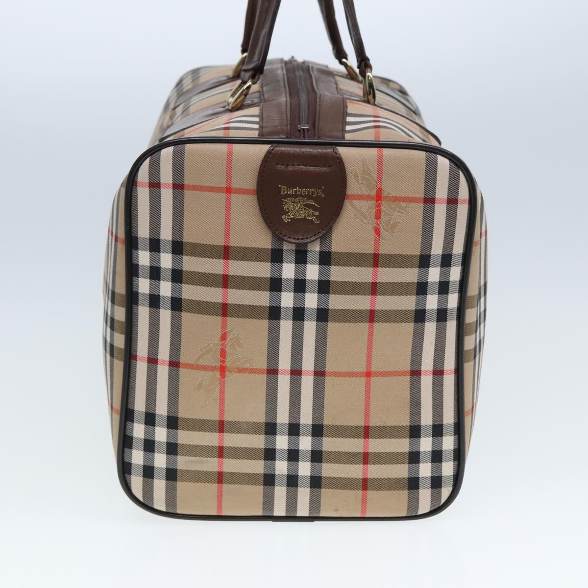 Burberrys Nova Check Boston Bag Canvas Beige Auth ac3072