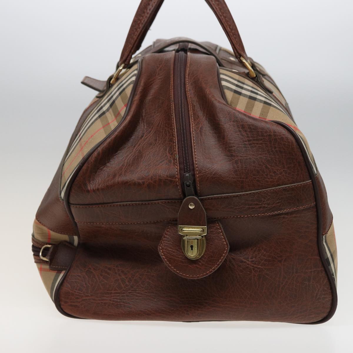 Burberrys Nova Check Boston Bag Canvas Leather Beige Brown Auth ac3073