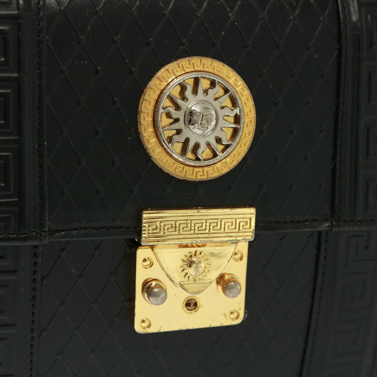 VERSACE Hand Bag Leather Black Auth ac3107