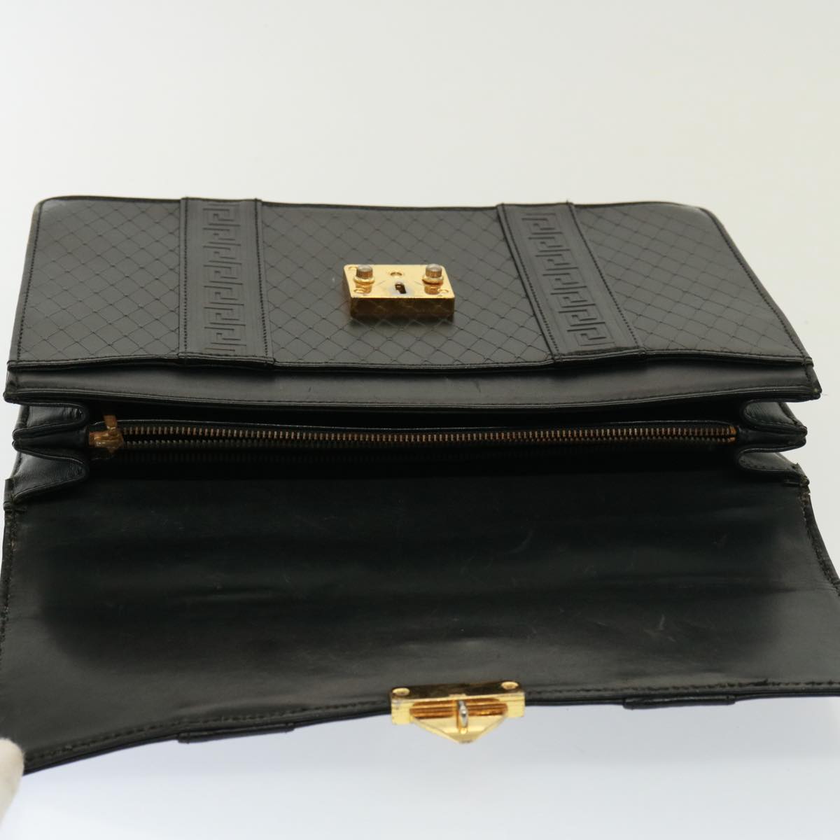 VERSACE Hand Bag Leather Black Auth ac3107