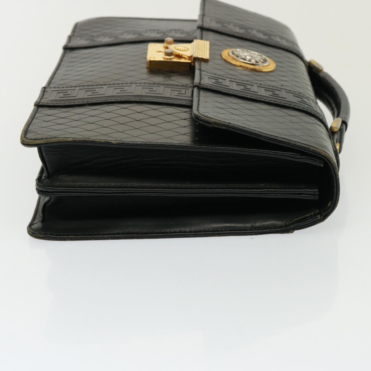 VERSACE Hand Bag Leather Black Auth ac3107