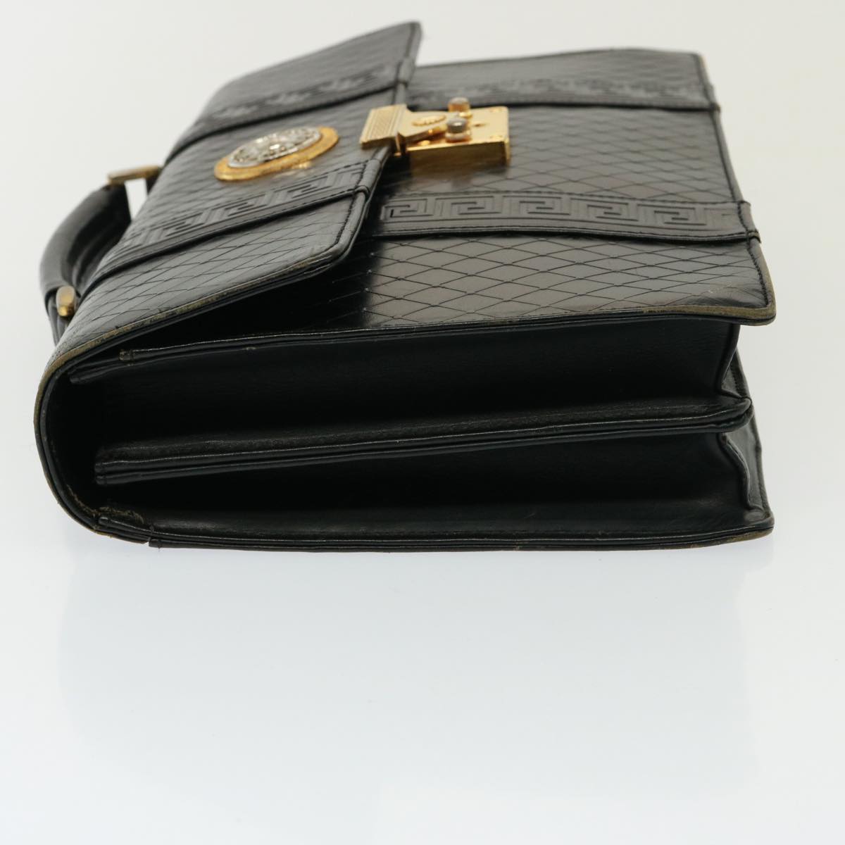 VERSACE Hand Bag Leather Black Auth ac3107