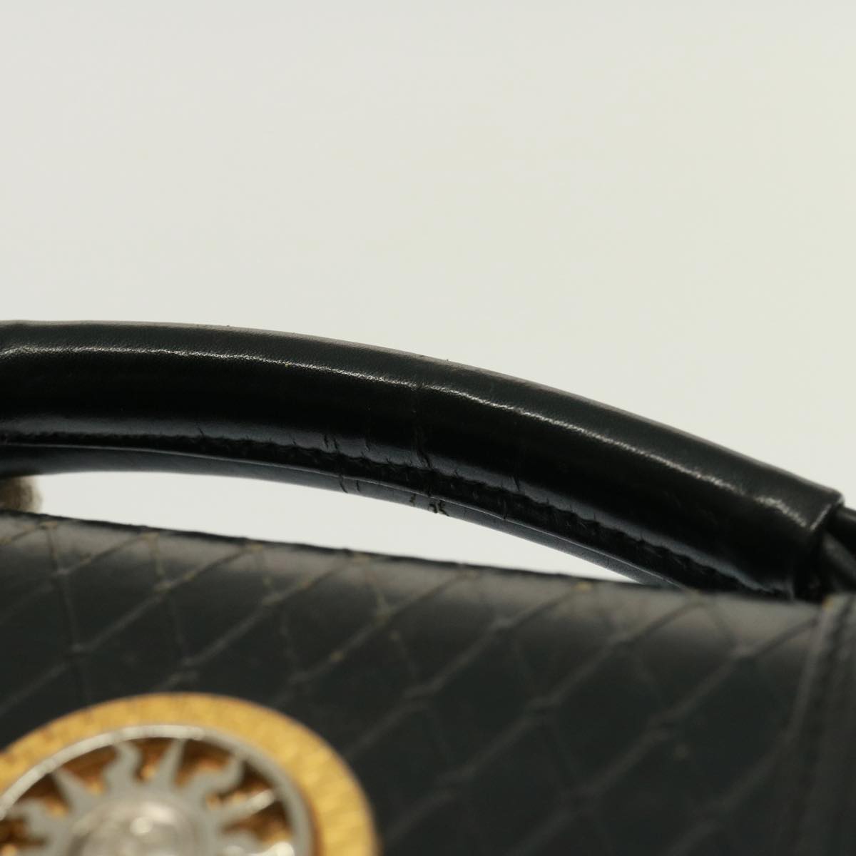 VERSACE Hand Bag Leather Black Auth ac3107