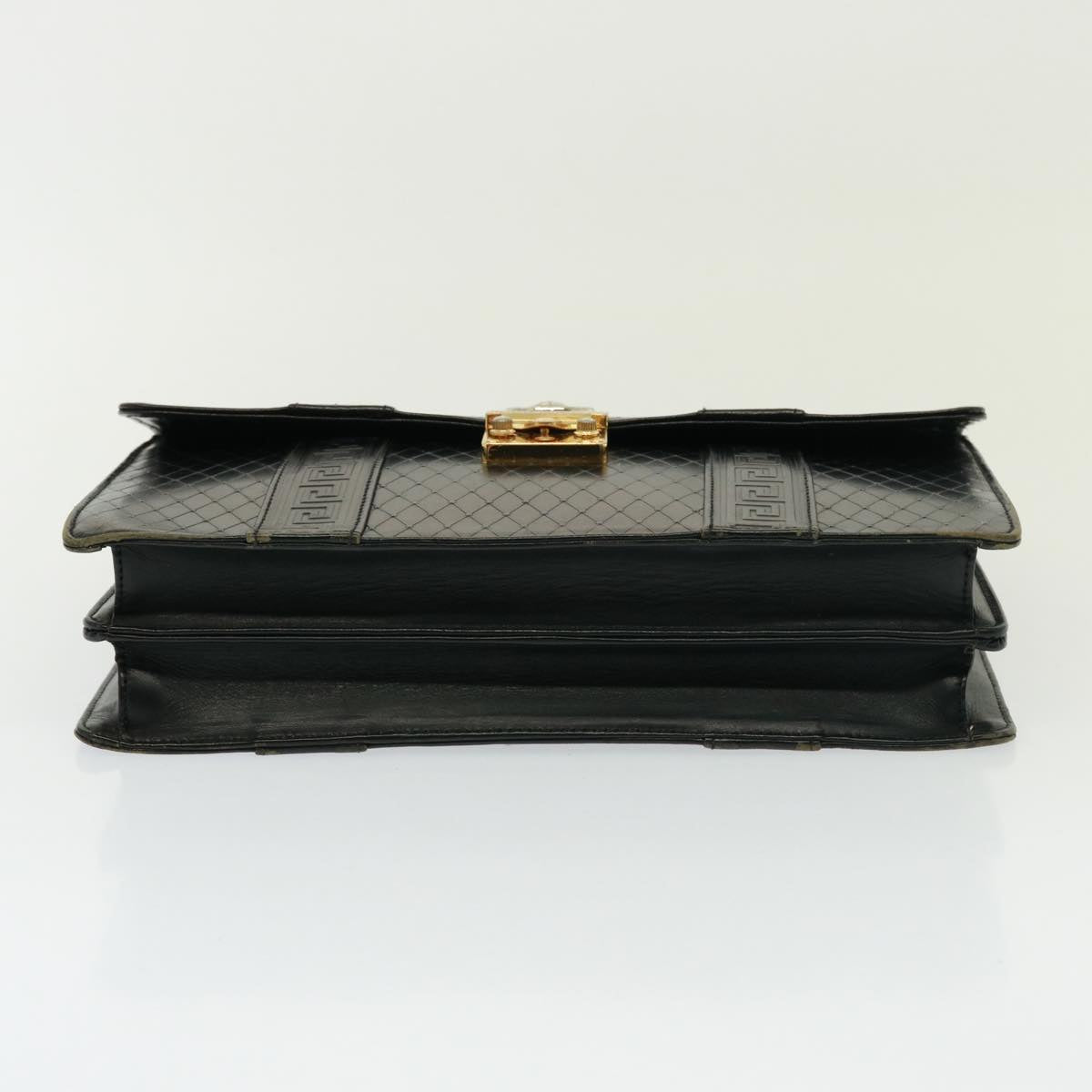 VERSACE Hand Bag Leather Black Auth ac3107