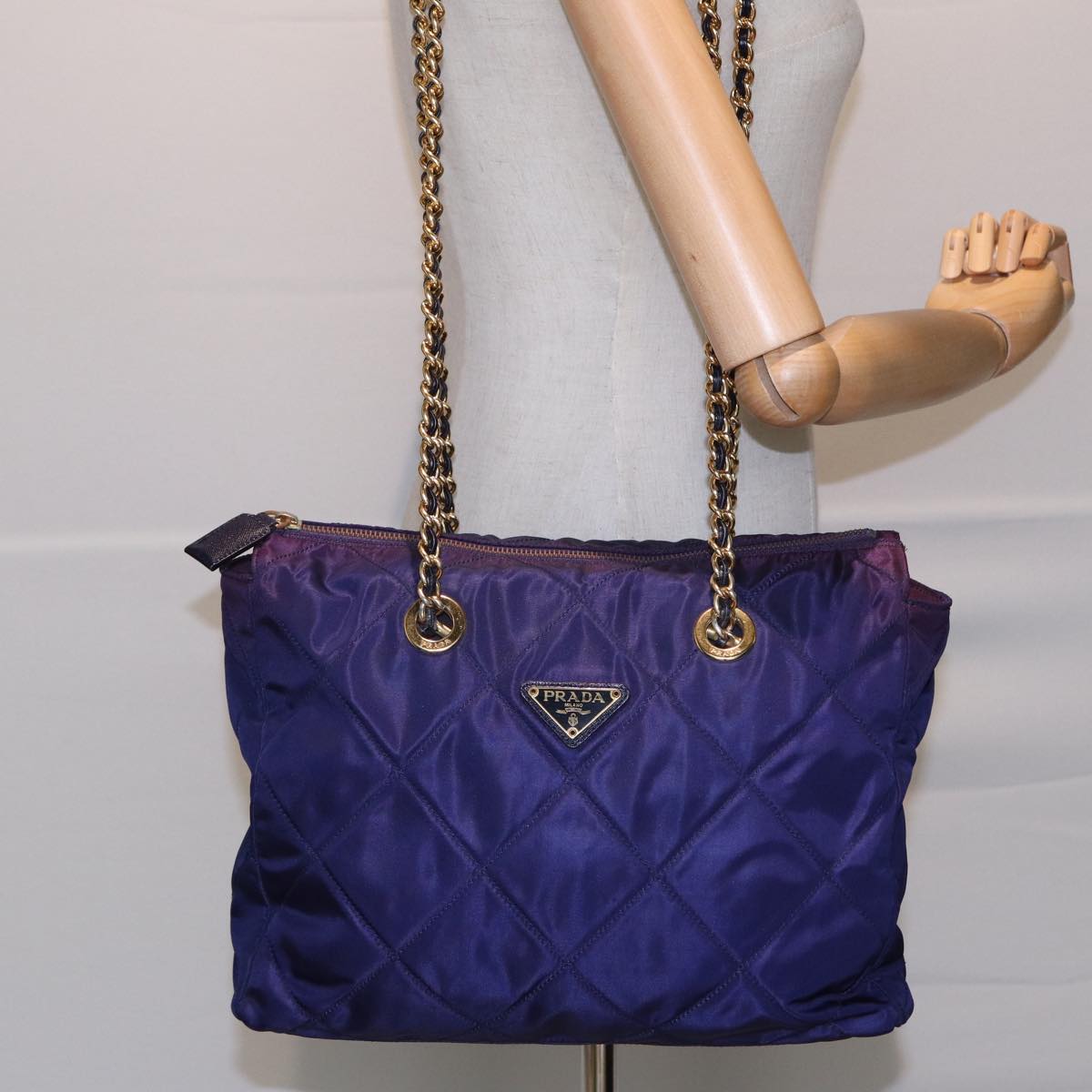 PRADA Chain Shoulder Bag Nylon Purple Auth ac3138