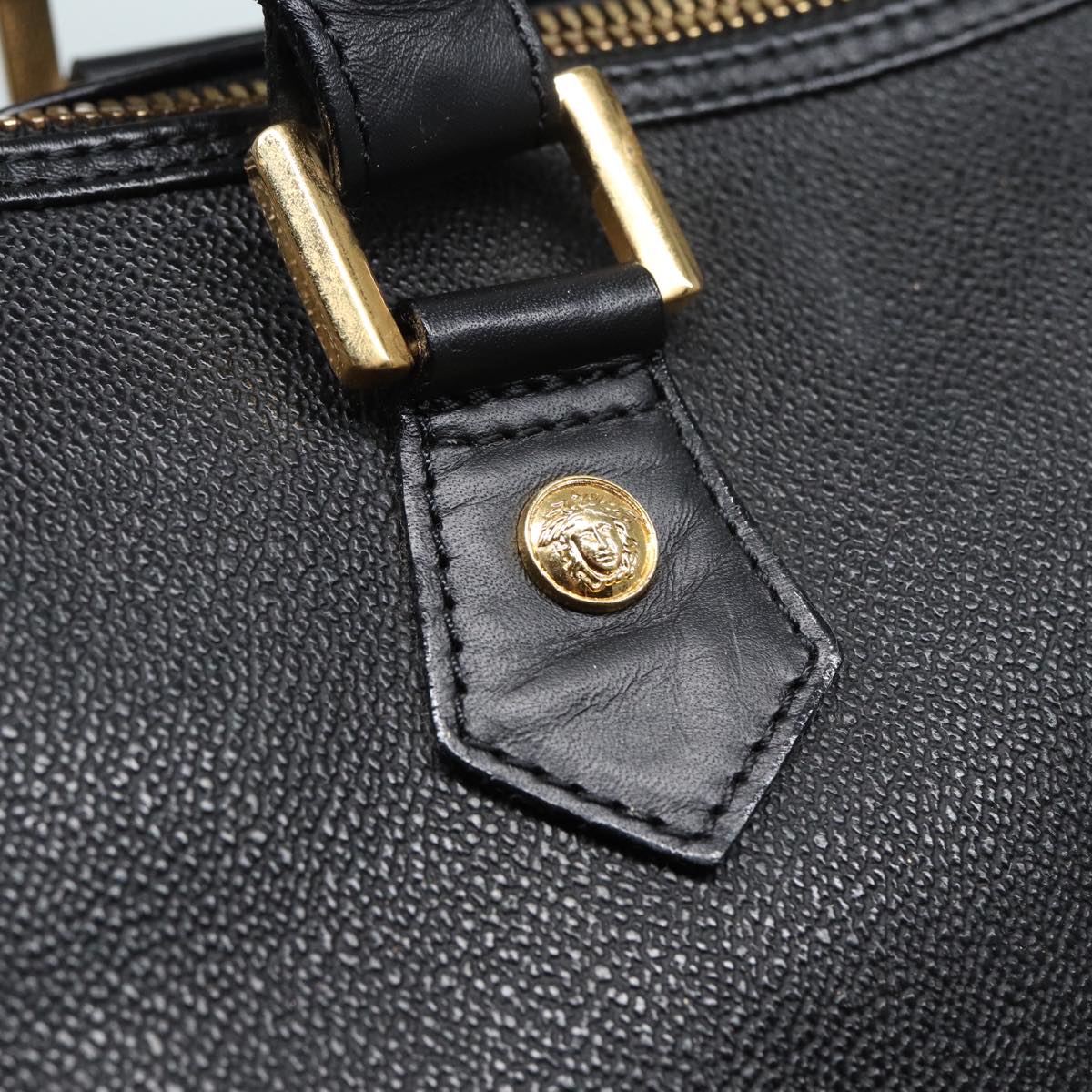 VERSACE Boston Bag Leather Black Auth ac3159