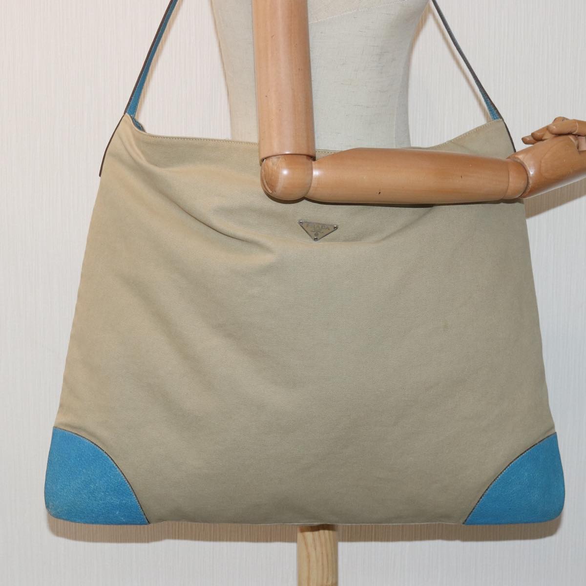 PRADA Shoulder Bag Canvas Beige Auth ac3161