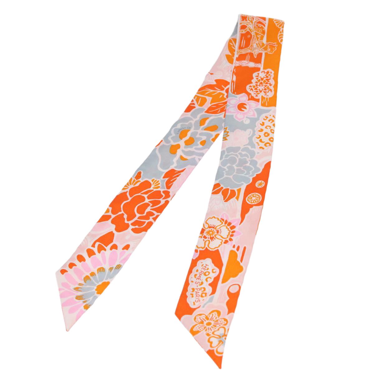 HERMES Twilly Scarf Silk Orange Auth ac3170