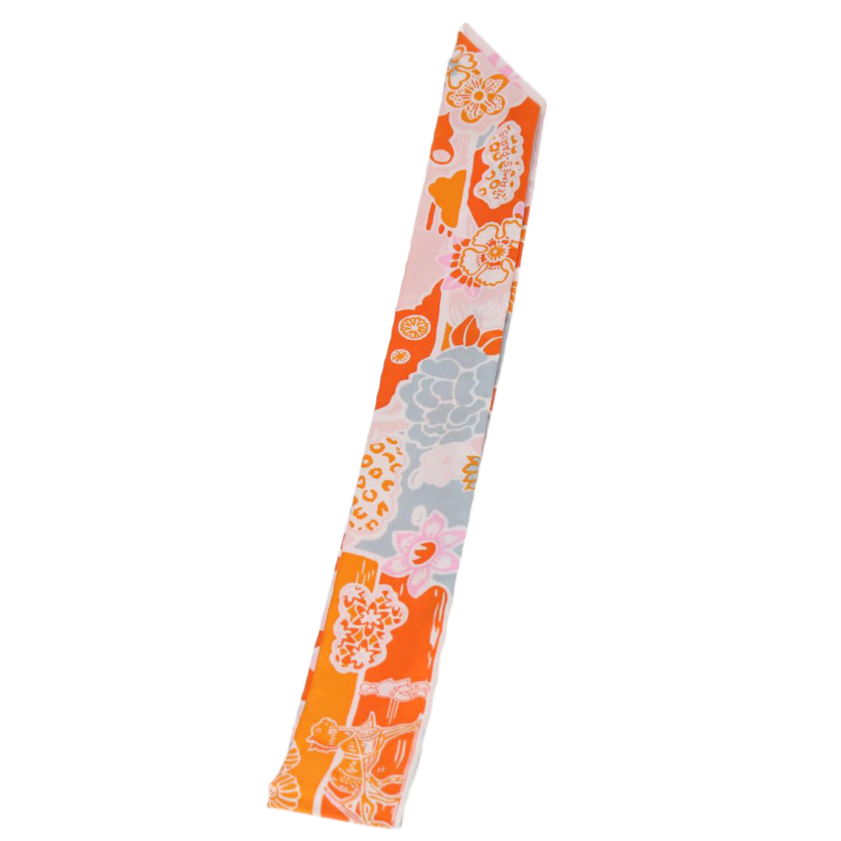 HERMES Twilly Scarf Silk Orange Auth ac3170