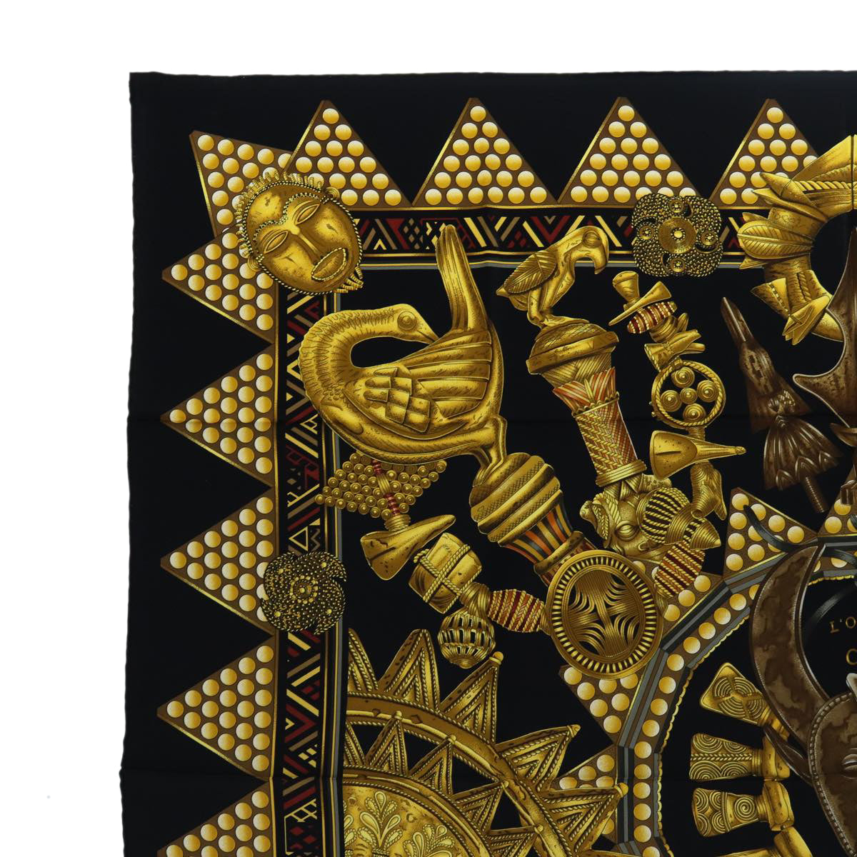 HERMES Carre 90 Scarf ""L'OR DES CHEFS"" Silk Black Yellow Auth ac3185