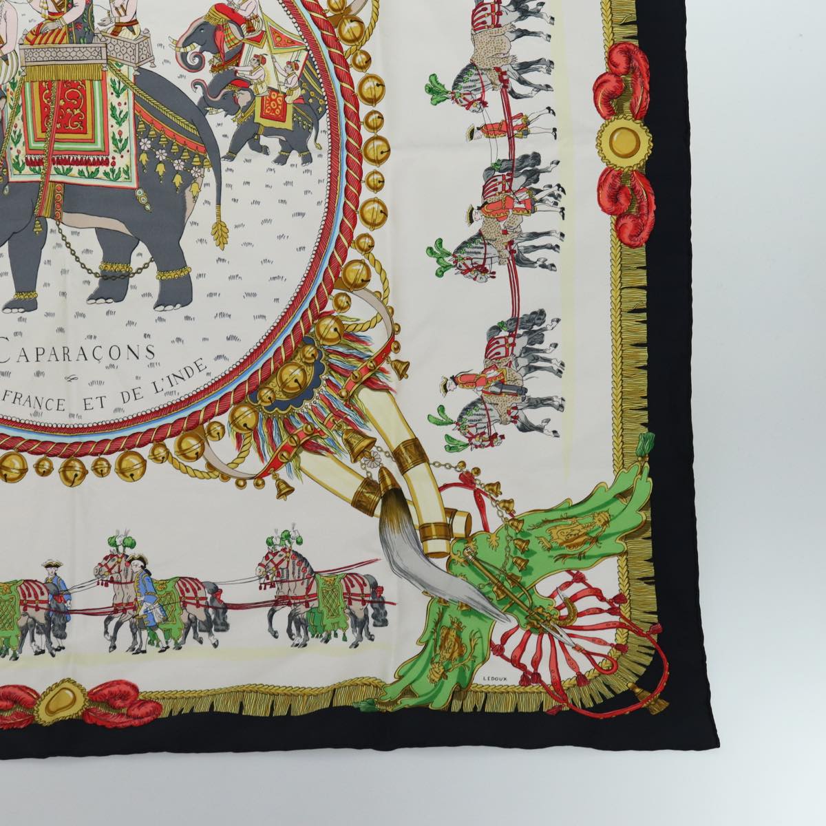 HERMES Carre 90 Scarf ""Caparacons de la France et de L'inde"" Silk Auth ac3187