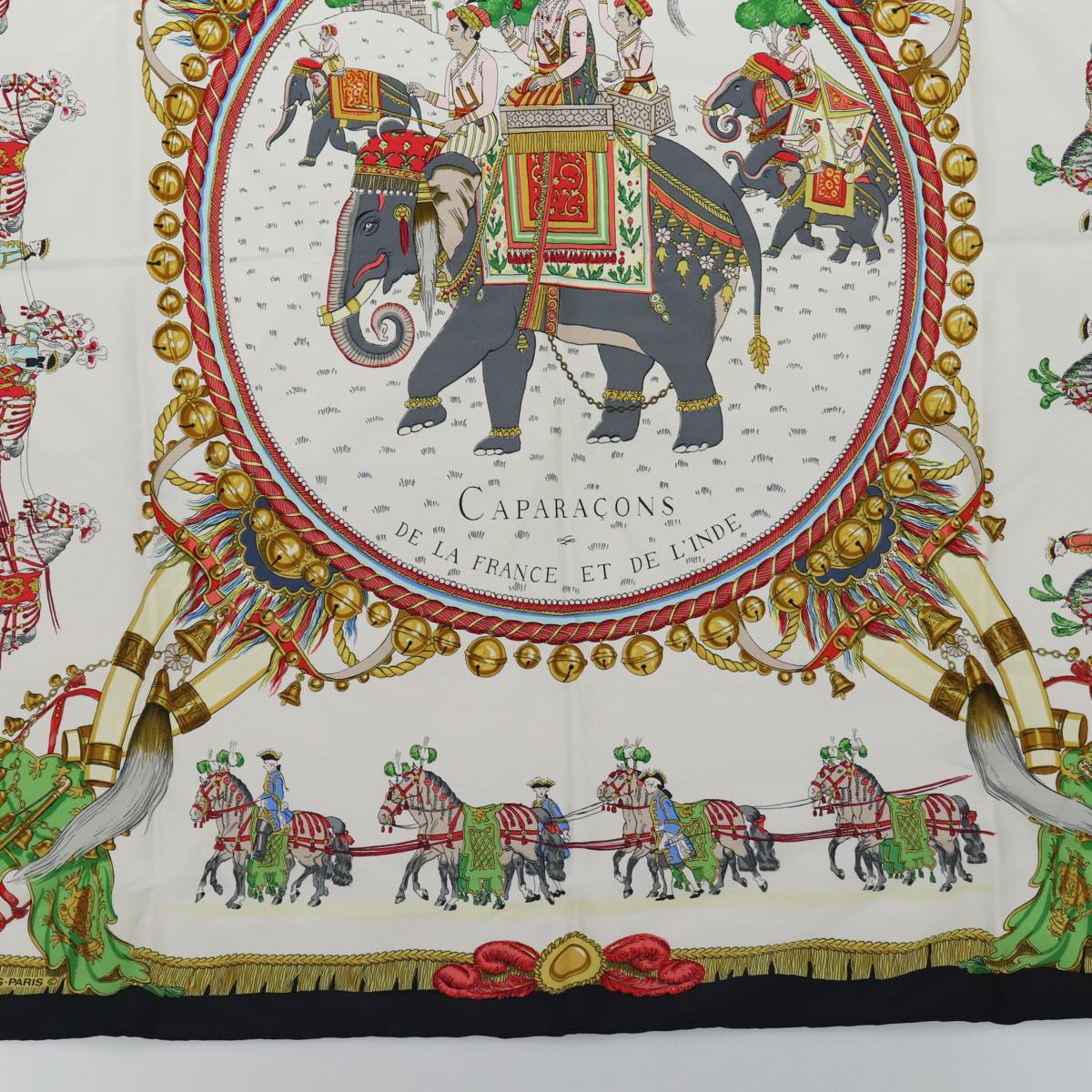 HERMES Carre 90 Scarf ""Caparacons de la France et de L'inde"" Silk Auth ac3187