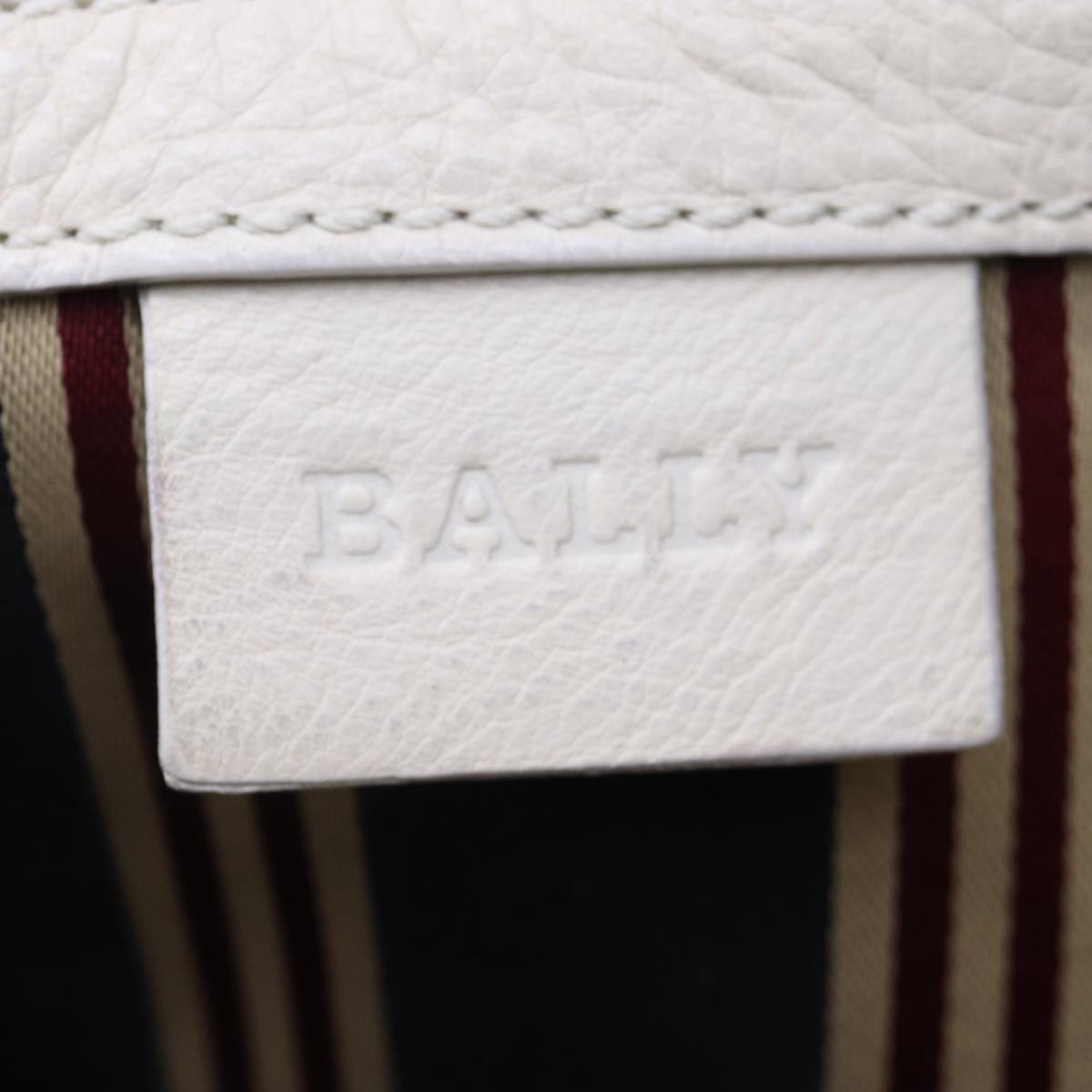 BALLY Shoulder Bag Leather White Silver Auth ac3189