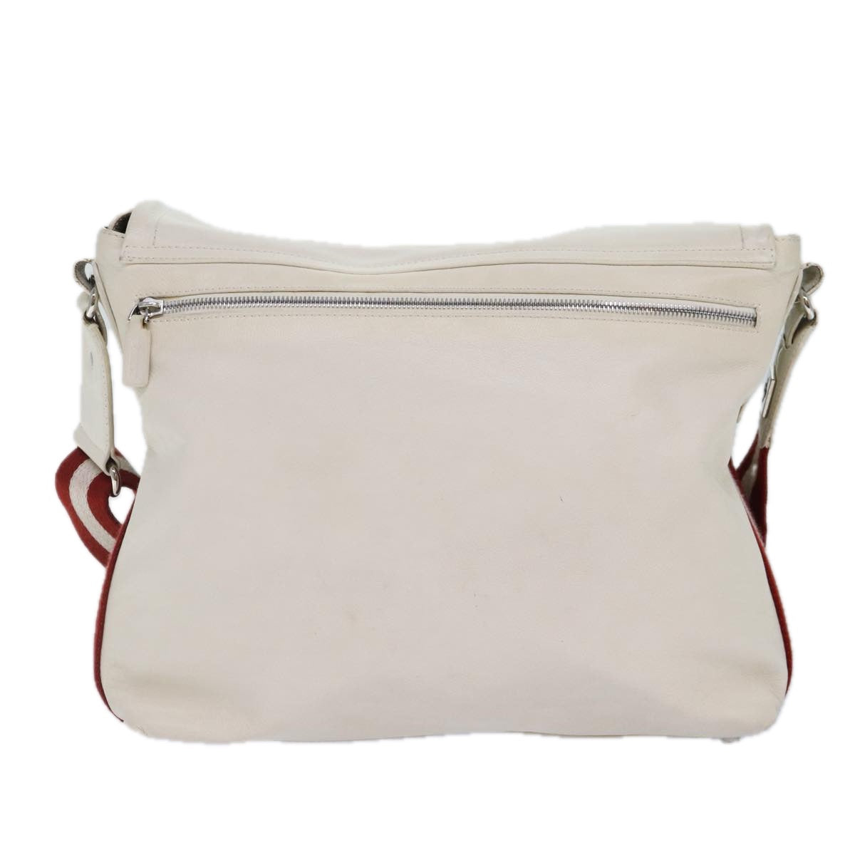 BALLY Shoulder Bag Leather White Silver Auth ac3189