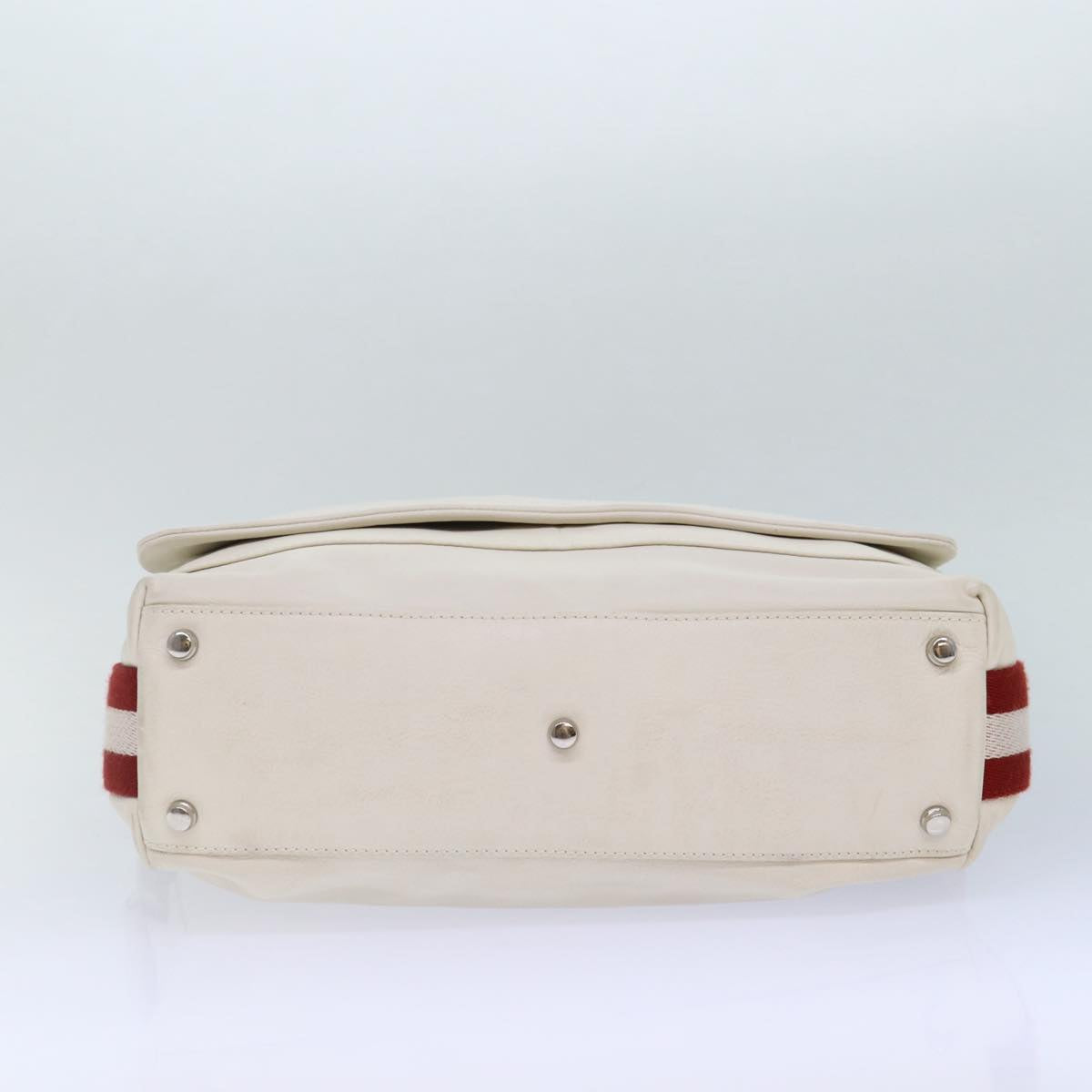 BALLY Shoulder Bag Leather White Silver Auth ac3189