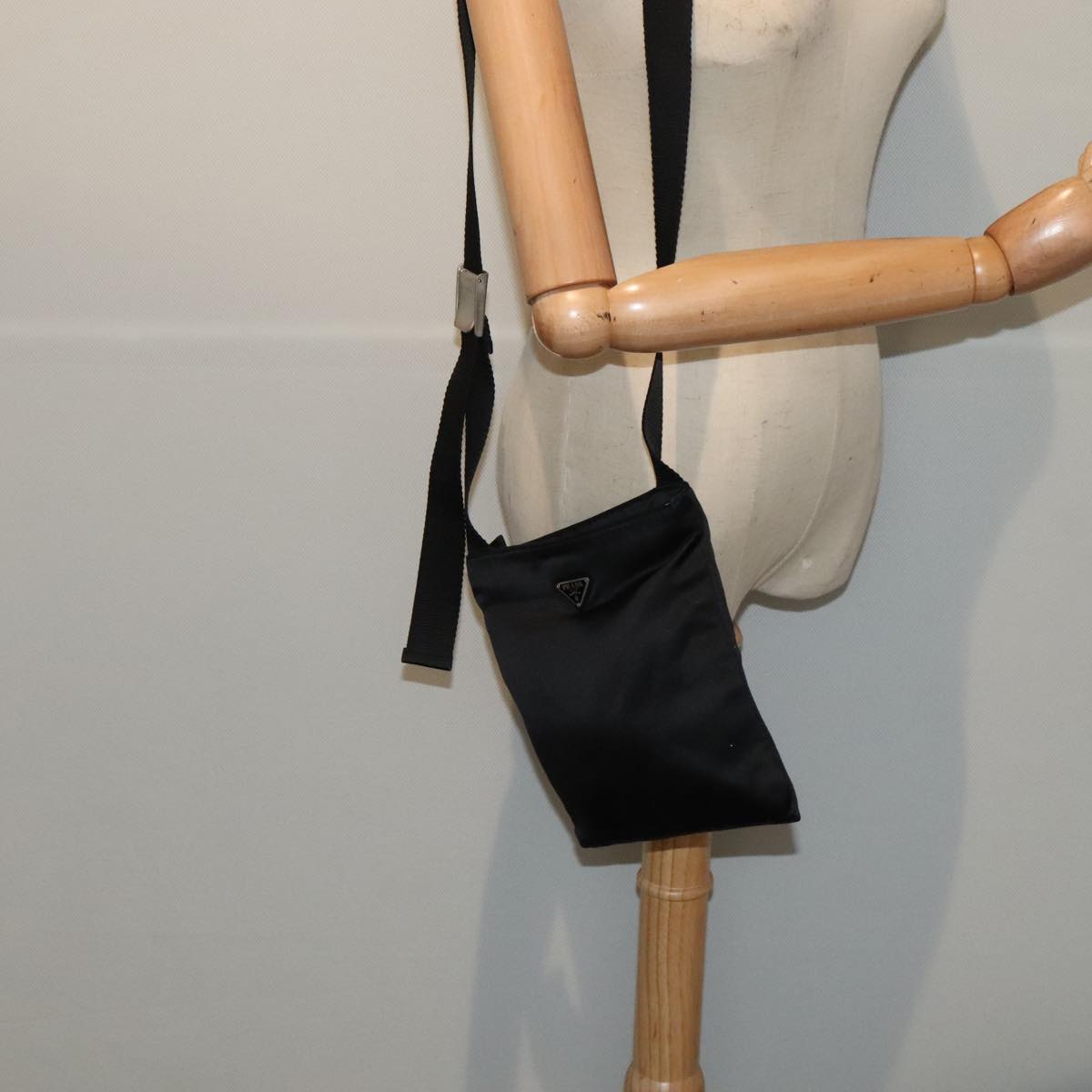 PRADA Shoulder Bag Satin Silver Black Auth ac3203