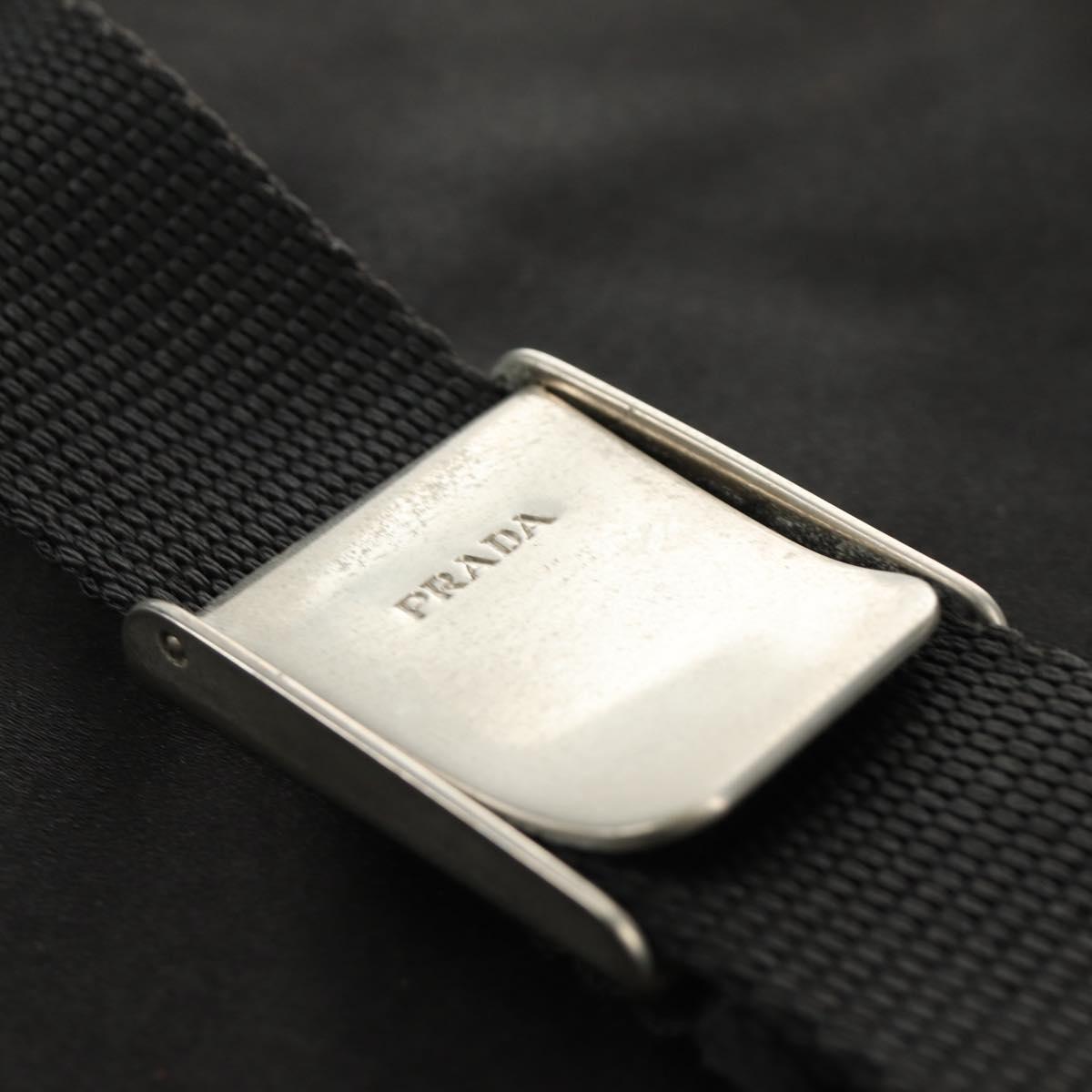 PRADA Shoulder Bag Satin Silver Black Auth ac3203