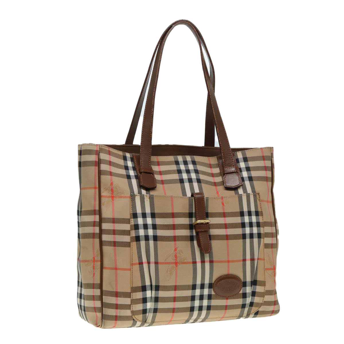 Burberrys Nova Check Tote Bag Canvas Beige Gold Auth ac3205