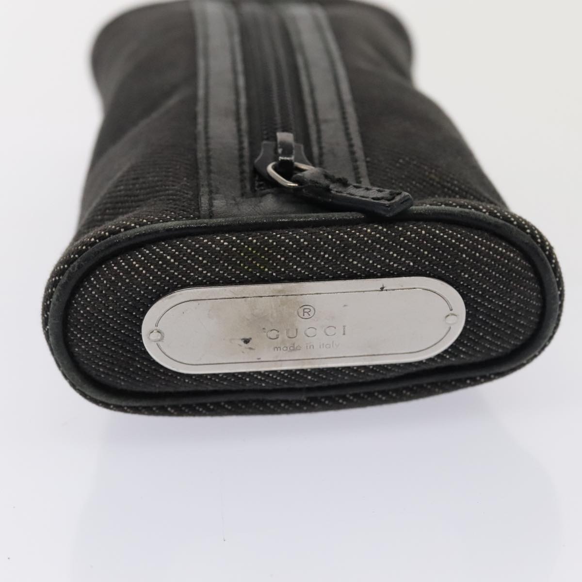 GUCCI Pouch Denim Gray Silver 90627 Auth ac3227