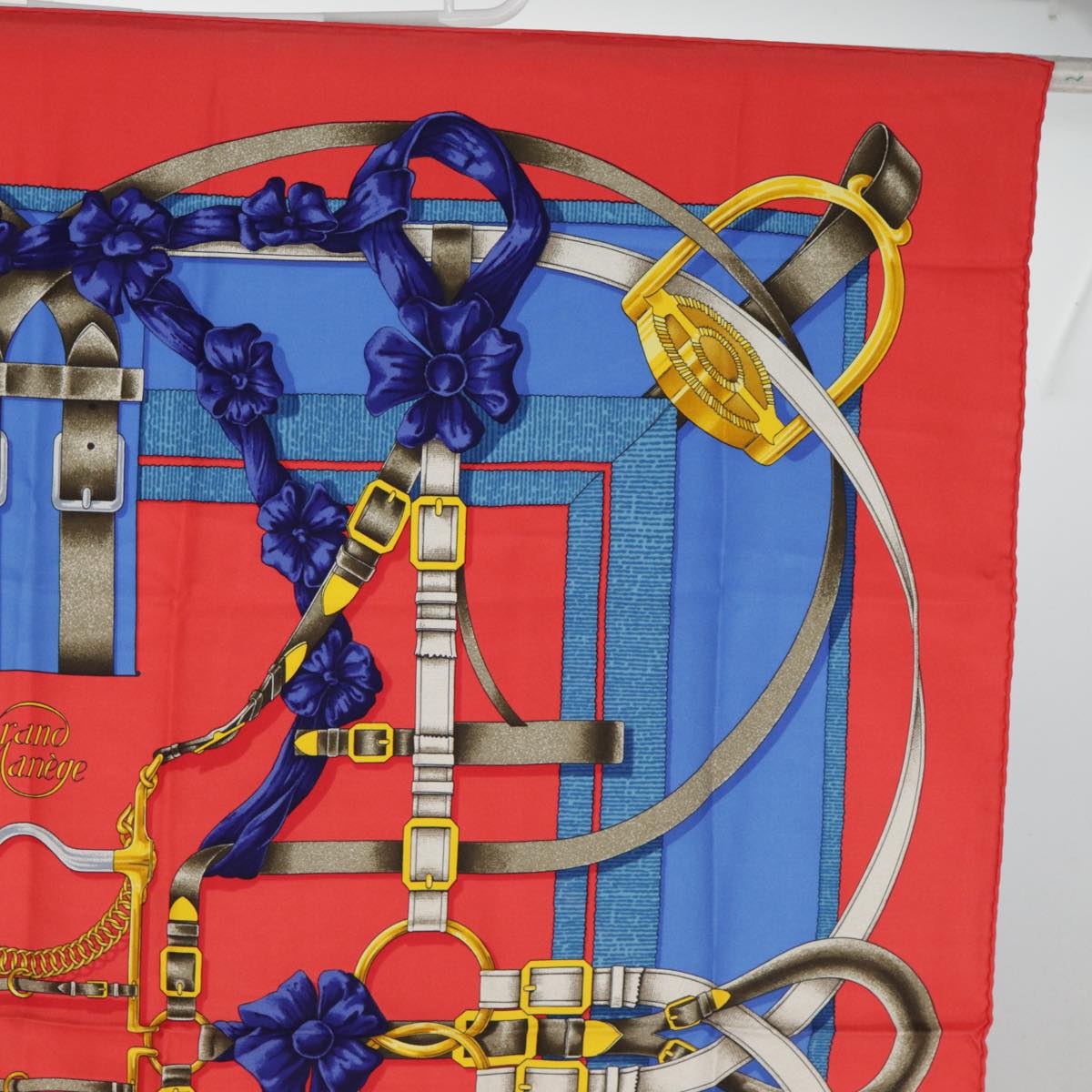 HERMES Carre 90 Scarf GRAND MANEGE Silk Red Blue Auth ac3229