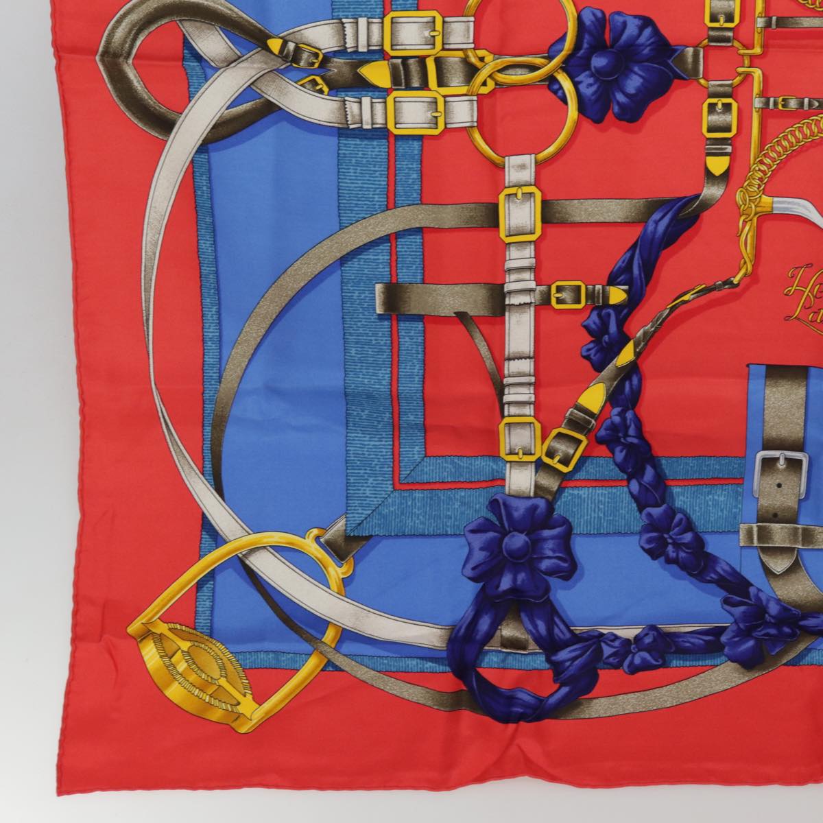 HERMES Carre 90 Scarf GRAND MANEGE Silk Red Blue Auth ac3229