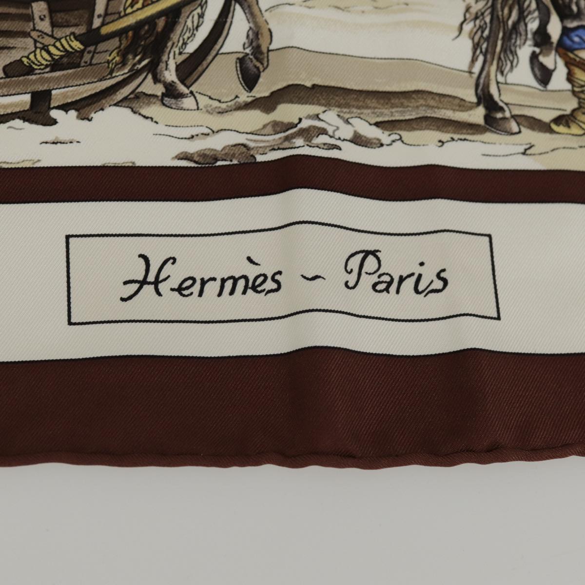 HERMES Carre 90 Scarf Voyages En Russie Silk Brown Beige Auth ac3230