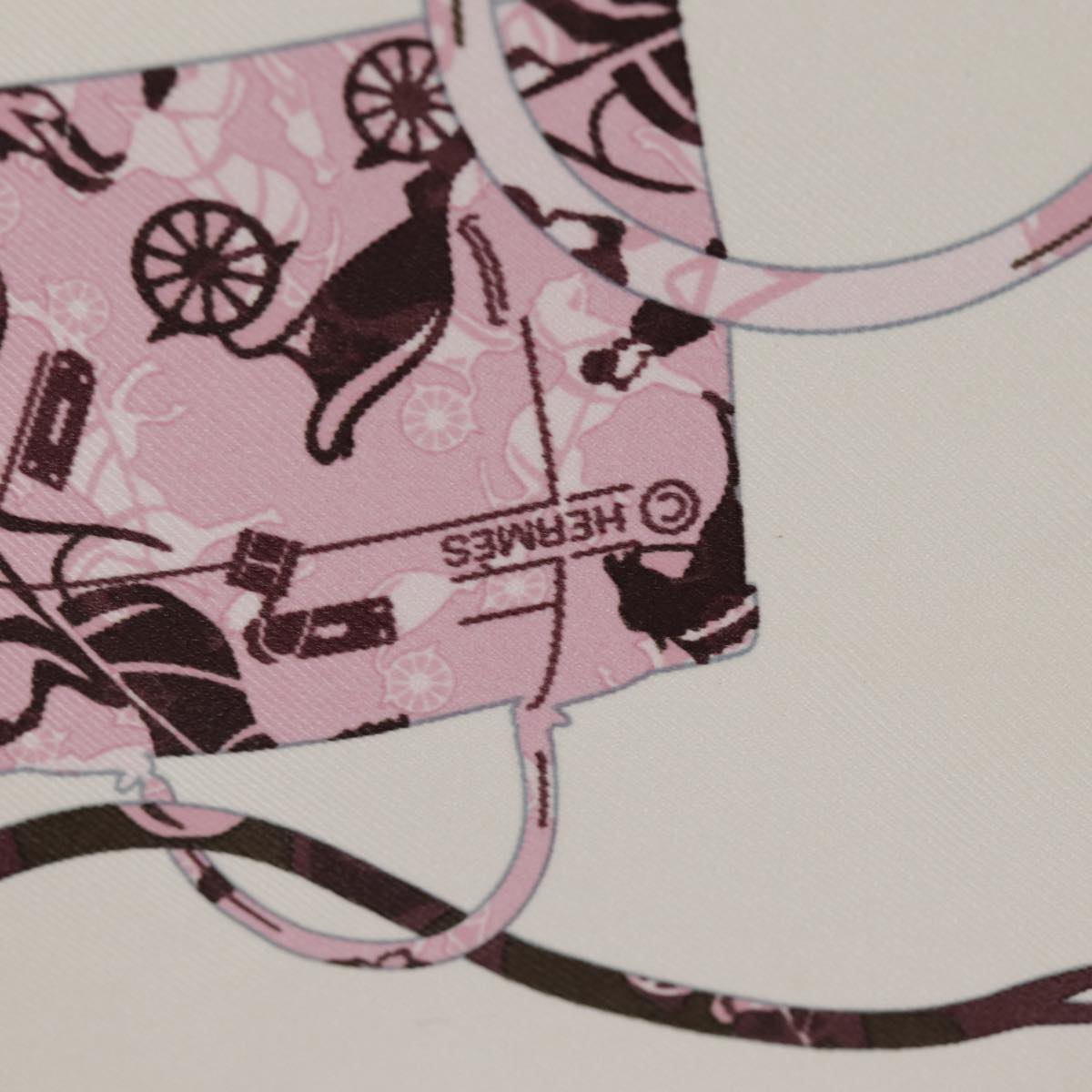 HERMES Carre 70 Scarf kelly en Caleche Silk Brown Beige pink Auth ac3231