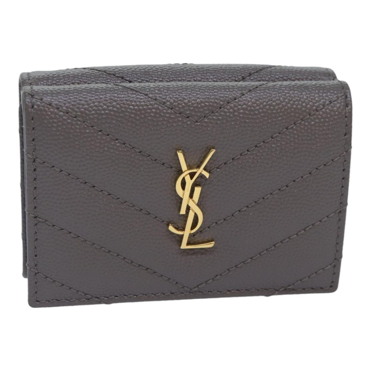 SAINT LAURENT Wallet Leather Gold Gray Auth ac3243