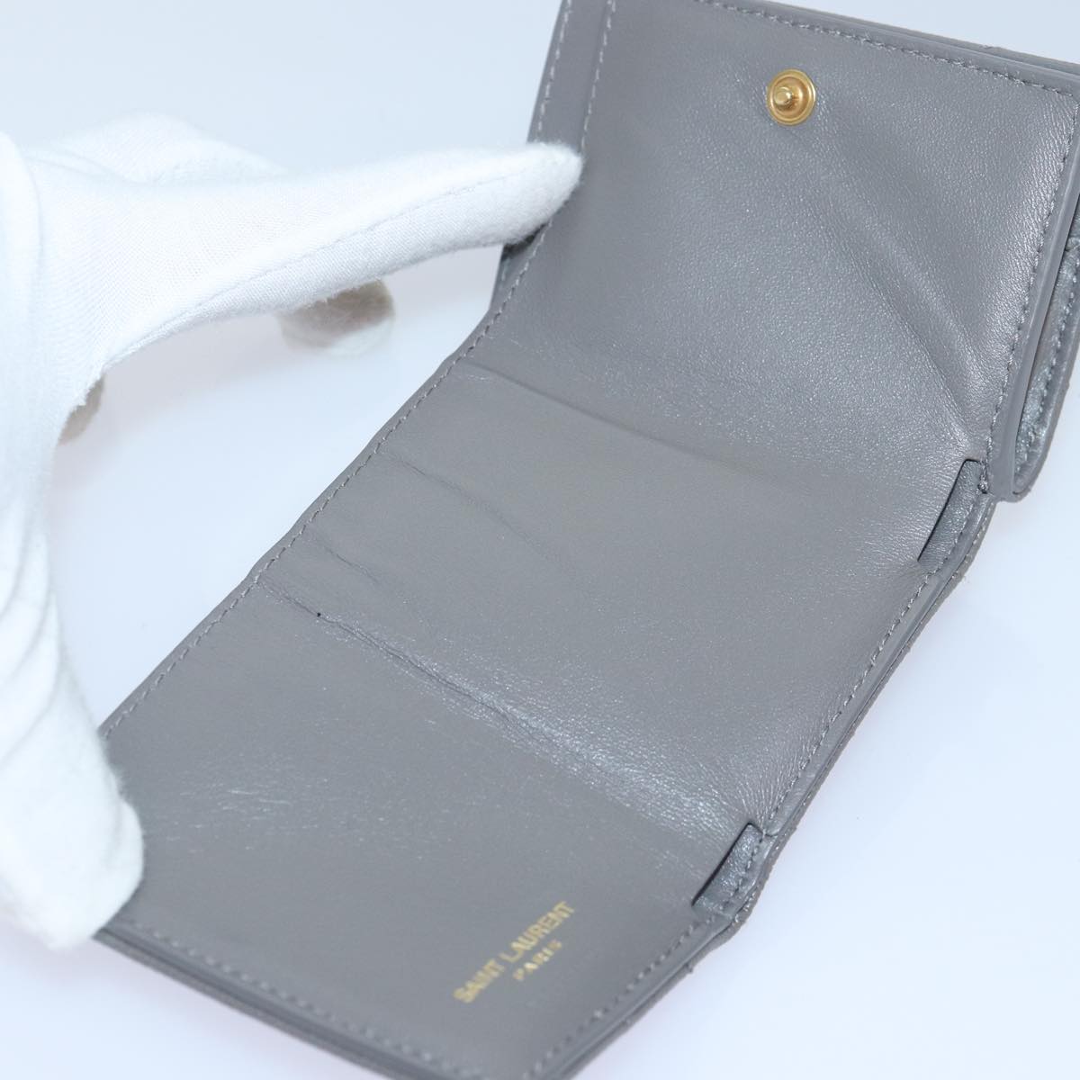 SAINT LAURENT Wallet Leather Gold Gray Auth ac3243