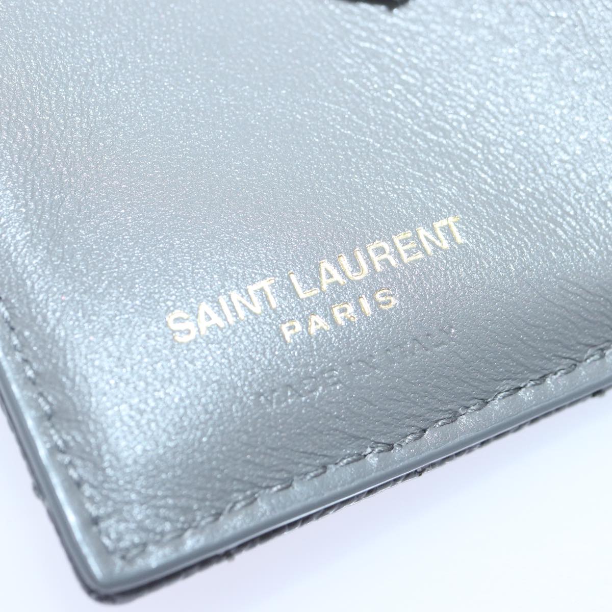 SAINT LAURENT Wallet Leather Gold Gray Auth ac3243