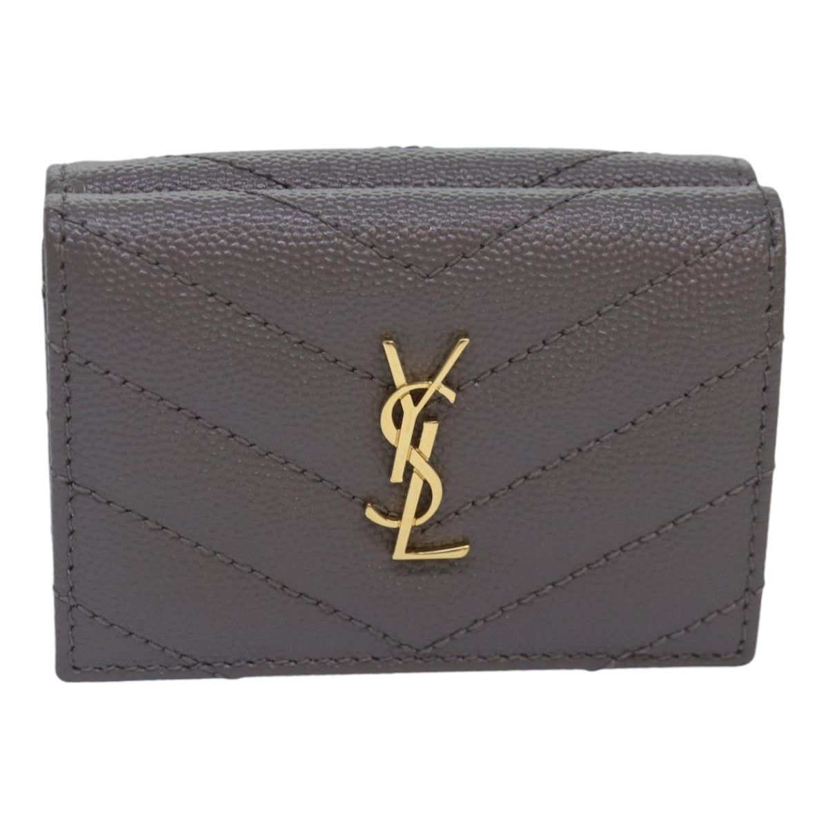 SAINT LAURENT Wallet Leather Gold Gray Auth ac3243