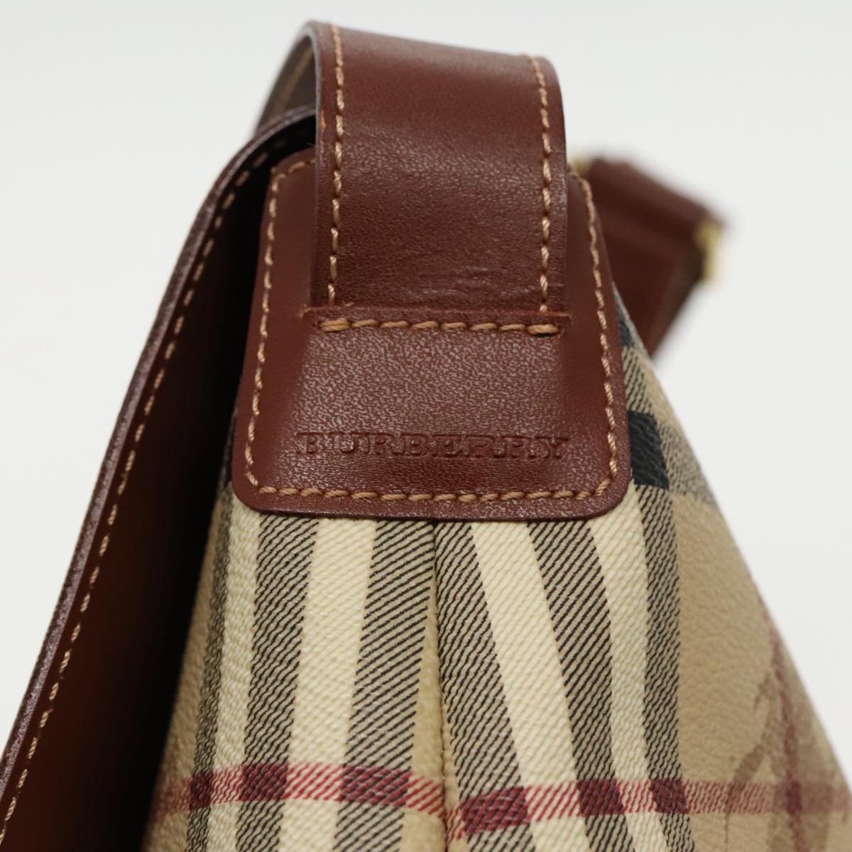 BURBERRY Nova Check Shoulder Bag PVC Leather Beige Auth ac3276