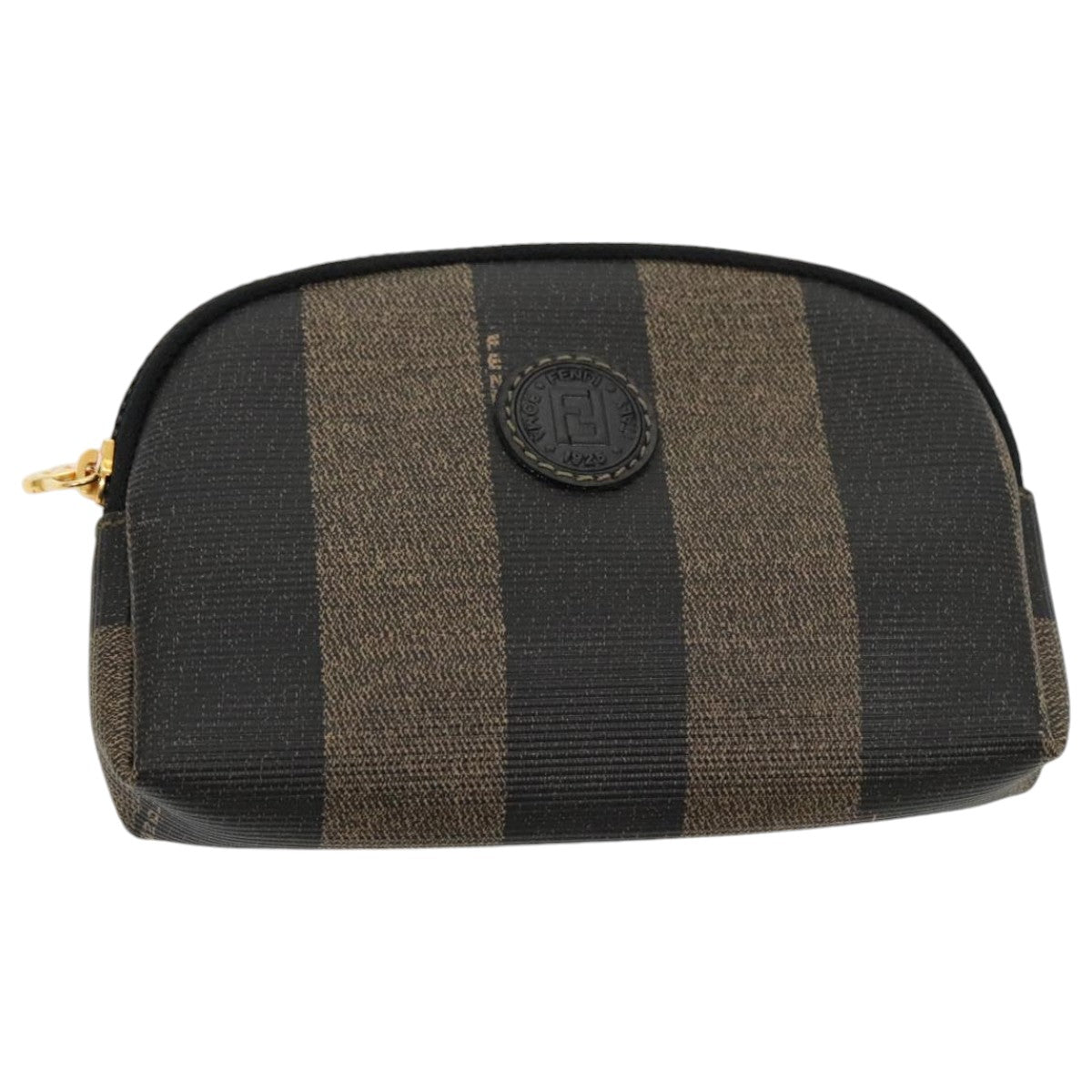 FENDI Pecan Canvas Pouch Coated Canvas Brown Black Auth ac3293