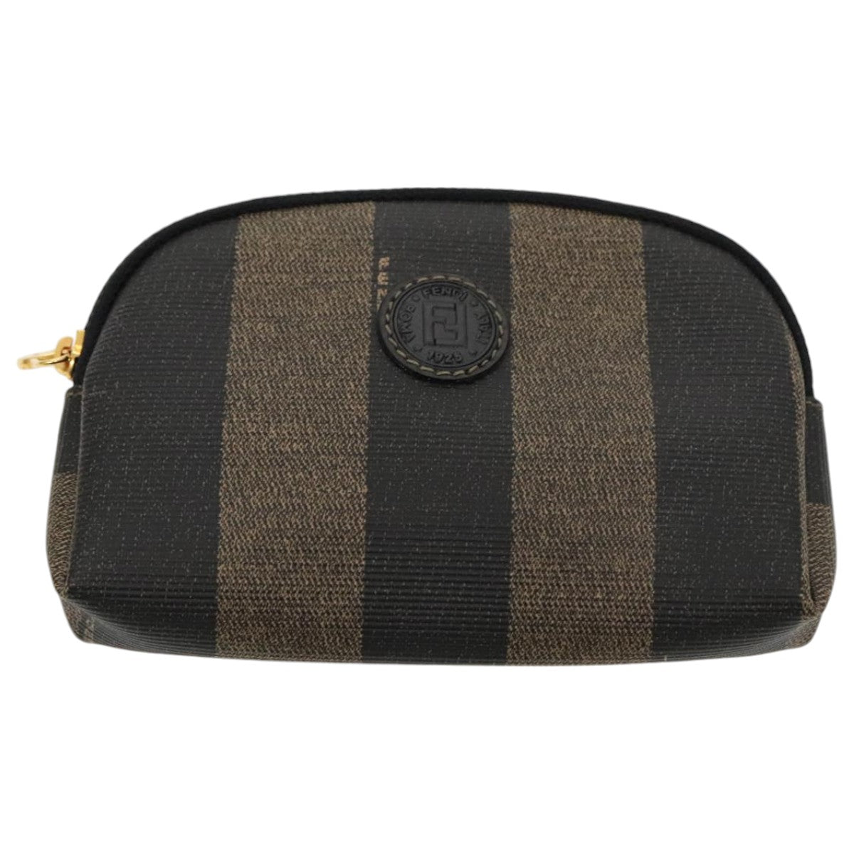 FENDI Pecan Canvas Pouch Coated Canvas Brown Black Auth ac3293