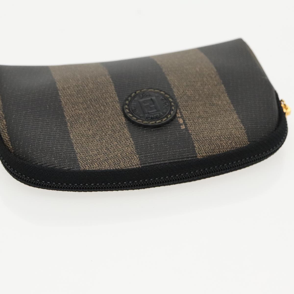 FENDI Pecan Canvas Pouch Coated Canvas Brown Black Auth ac3293