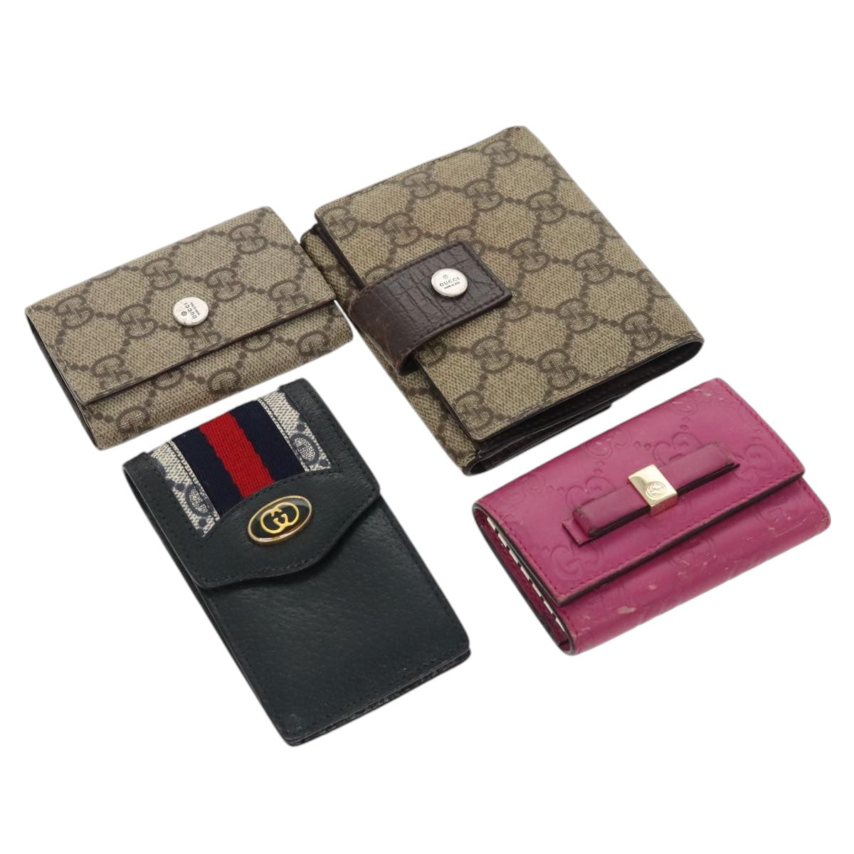 GUCCI GG Supreme Key Case Sherry Line Wallet 4Set Beige Pink Navy Auth ac3302