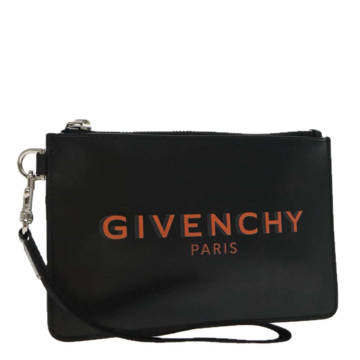 GIVENCHY Pouch Leather Black Silver Auth ac3321