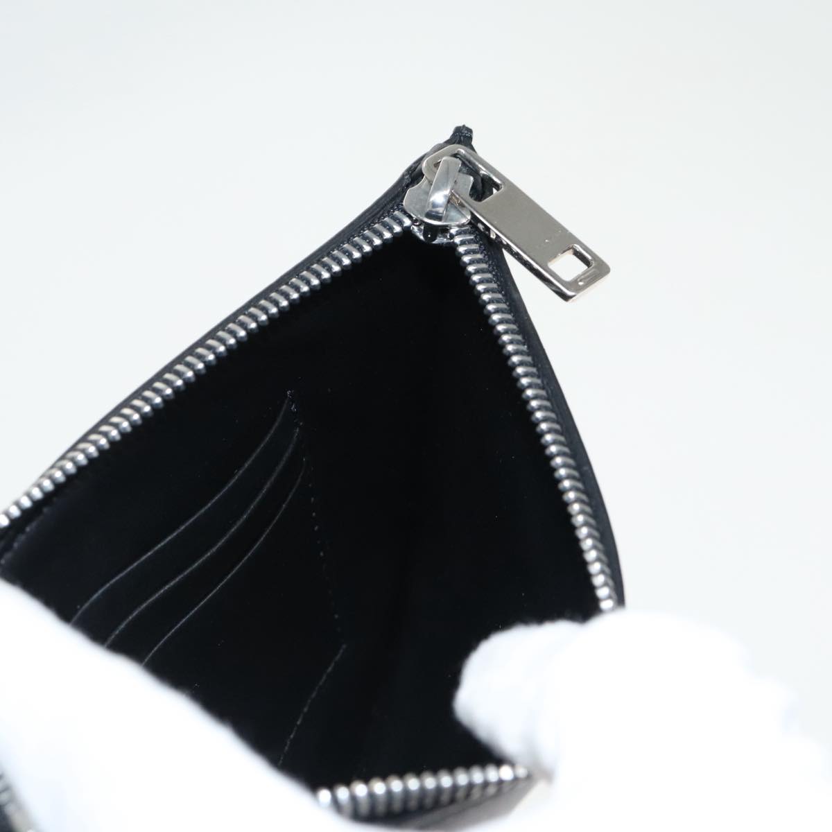 GIVENCHY Pouch Leather Black Silver Auth ac3321