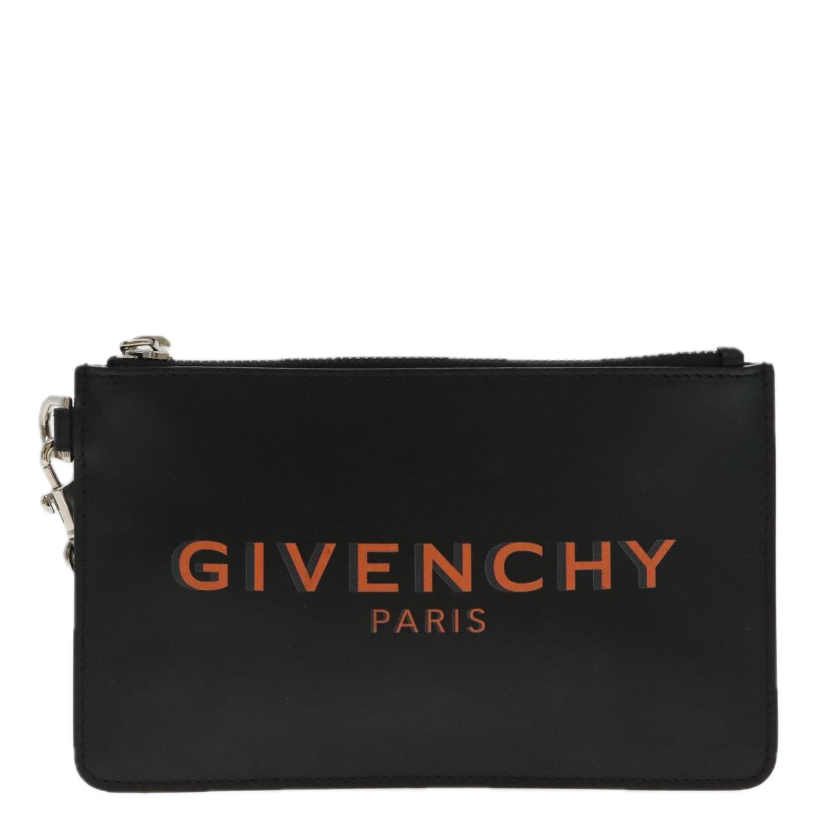 GIVENCHY Pouch Leather Black Silver Auth ac3321