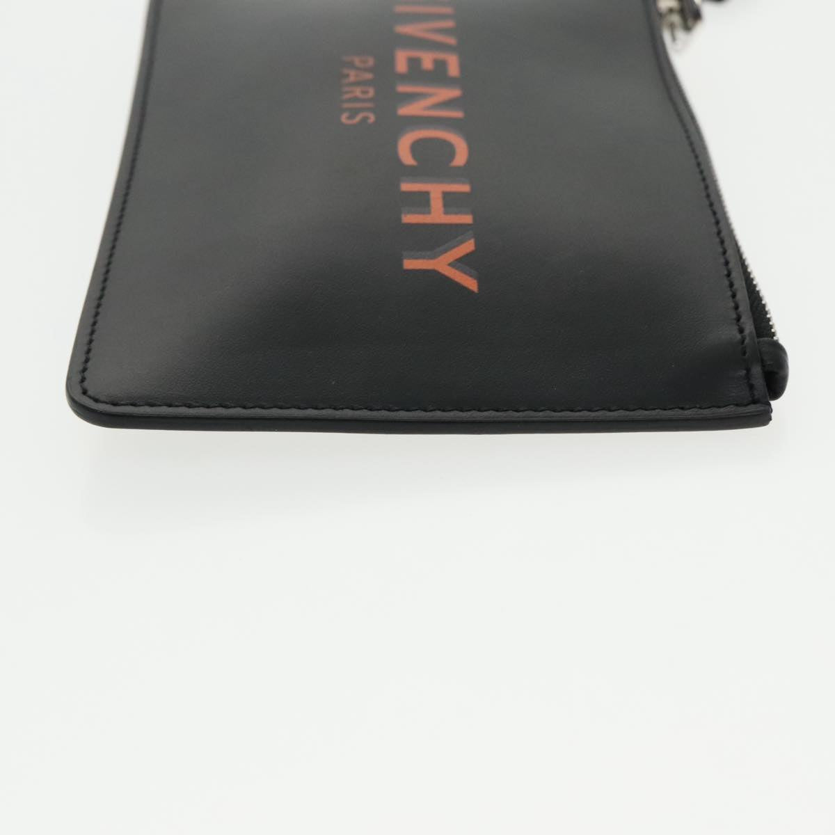 GIVENCHY Pouch Leather Black Silver Auth ac3321