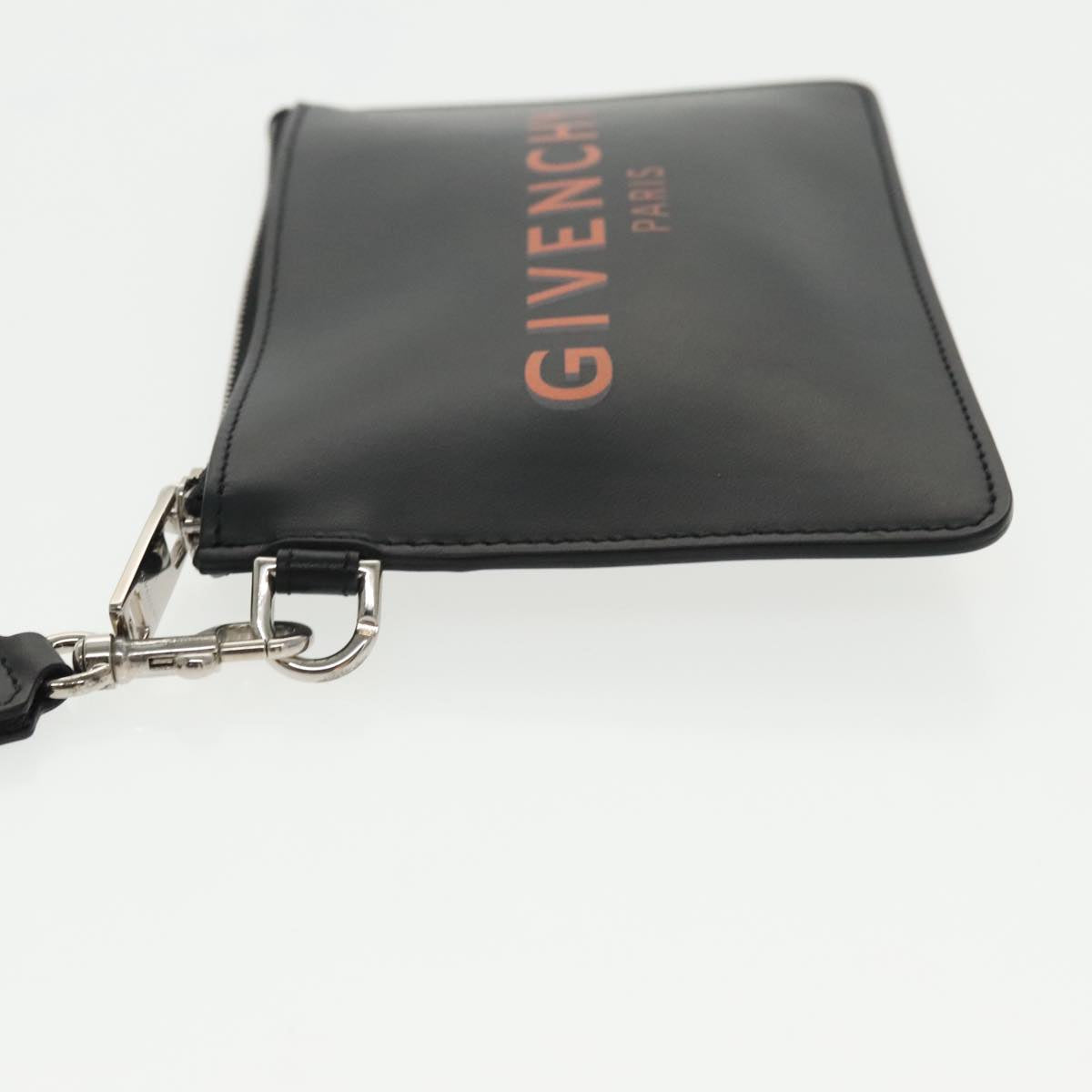 GIVENCHY Pouch Leather Black Silver Auth ac3321